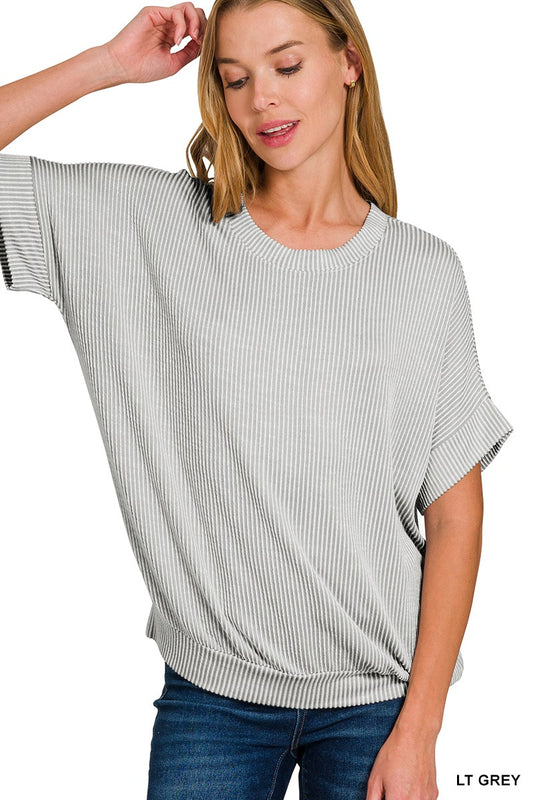 Corded Rib SS Top-Lt Grey