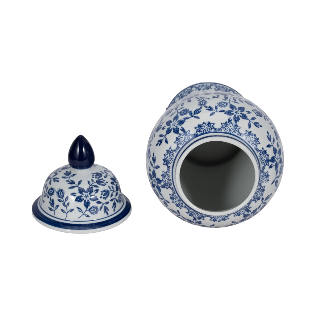 Temple Jar - White/Blue Ceramic Chinoiserie Charm, 18 in.