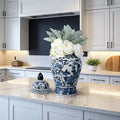 Decorative Vase - Blue Ceramic Flowers Temple, 19 in.