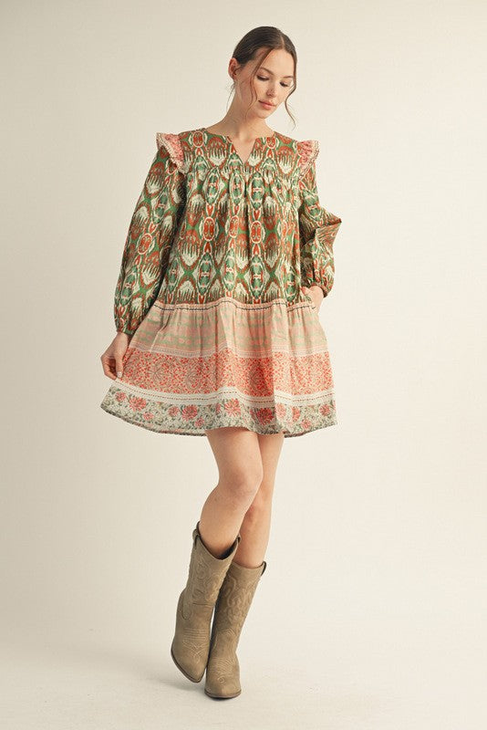 Ruffle Shoulder Boho Dress