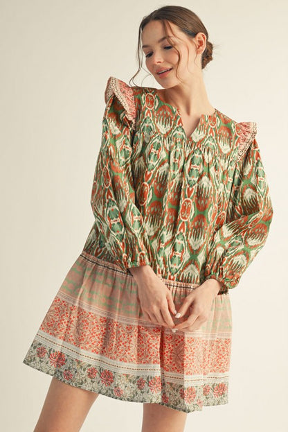 Ruffle Shoulder Boho Dress