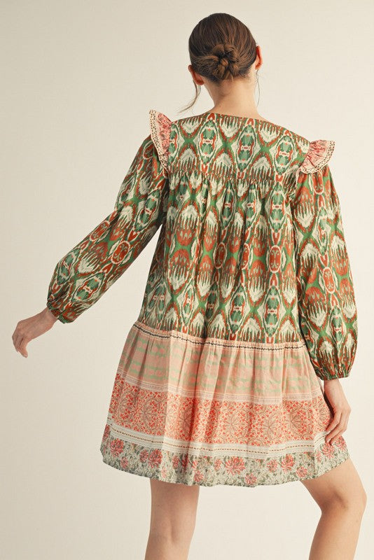 Ruffle Shoulder Boho Dress