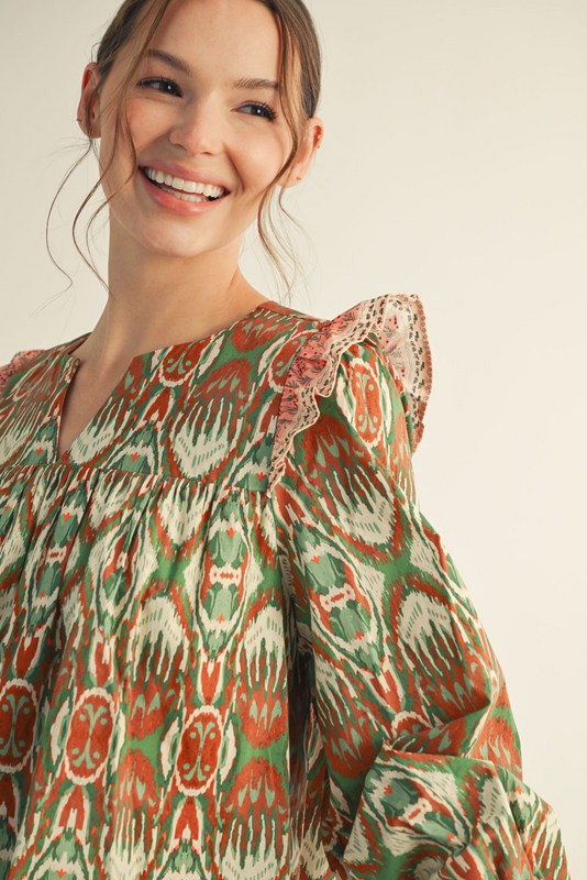 Ruffle Shoulder Boho Dress