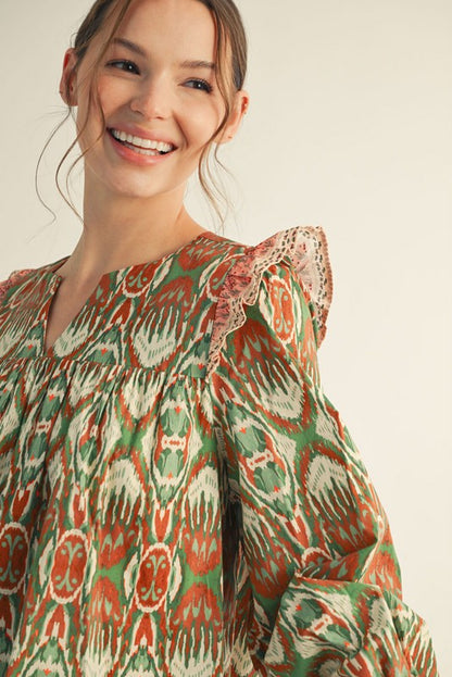 Ruffle Shoulder Boho Dress