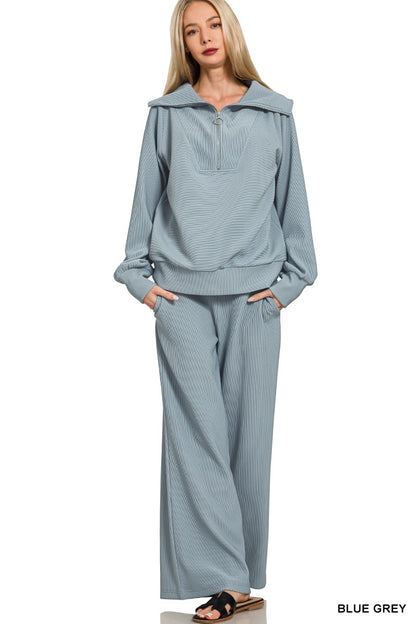 Half Zip Pullover Set Blue Gray