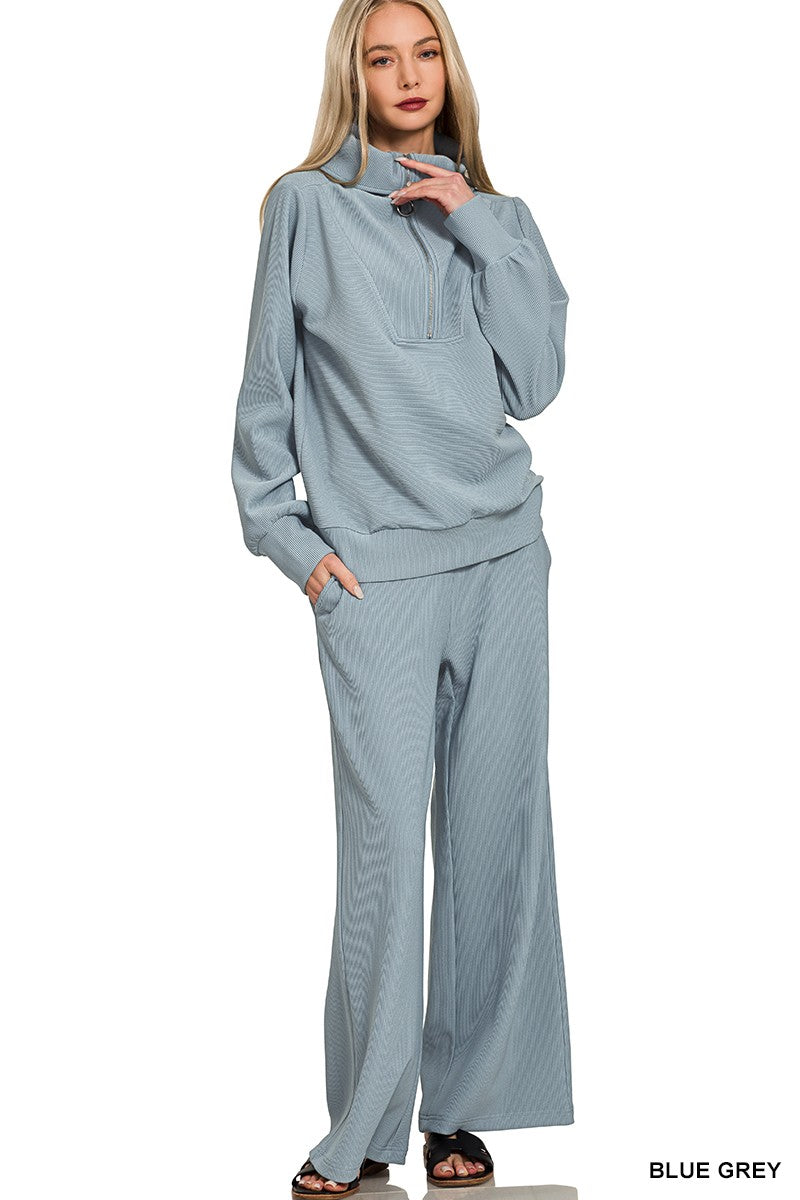 Half Zip Pullover Set Blue Gray