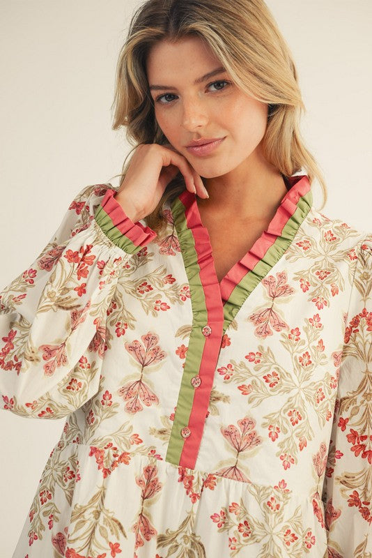 Ruffle Detail Floral Tiered Dress