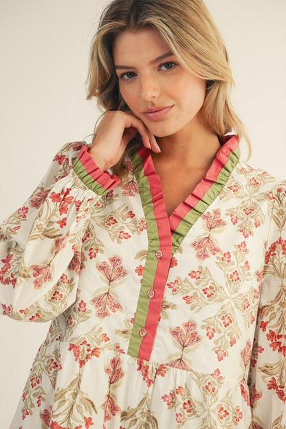 Ruffle Detail Floral Tiered Dress