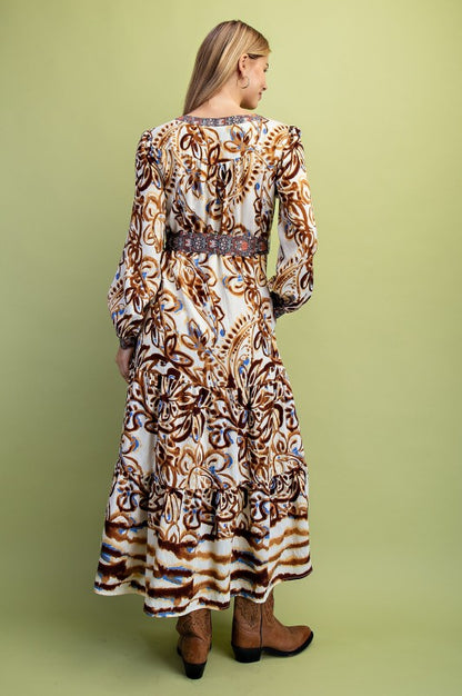 Watercolor Print Tiered Half Button Dress