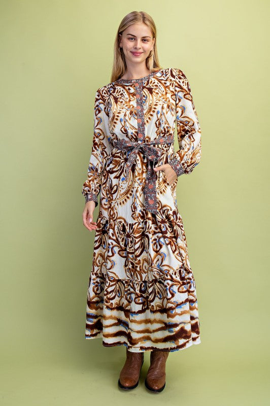 Watercolor Print Tiered Half Button Dress