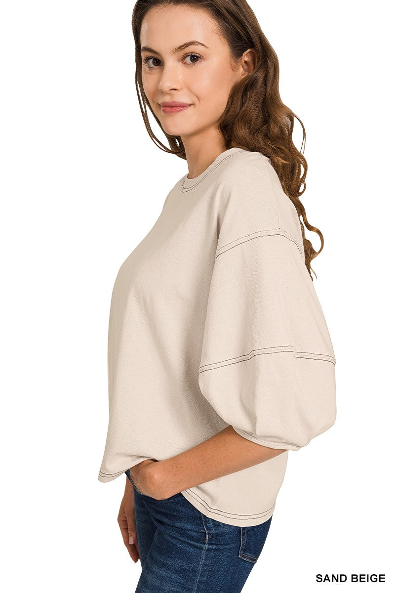 3/4 Balloon Sleeve Top, Sand
