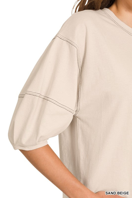 3/4 Balloon Sleeve Top, Sand