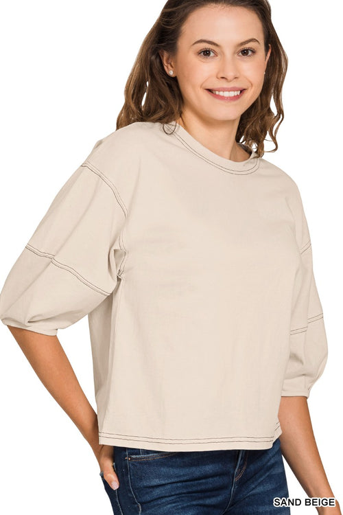 3/4 Balloon Sleeve Top, Sand