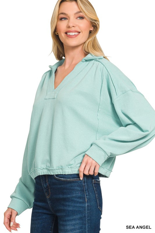 French Terry Collared Pullover