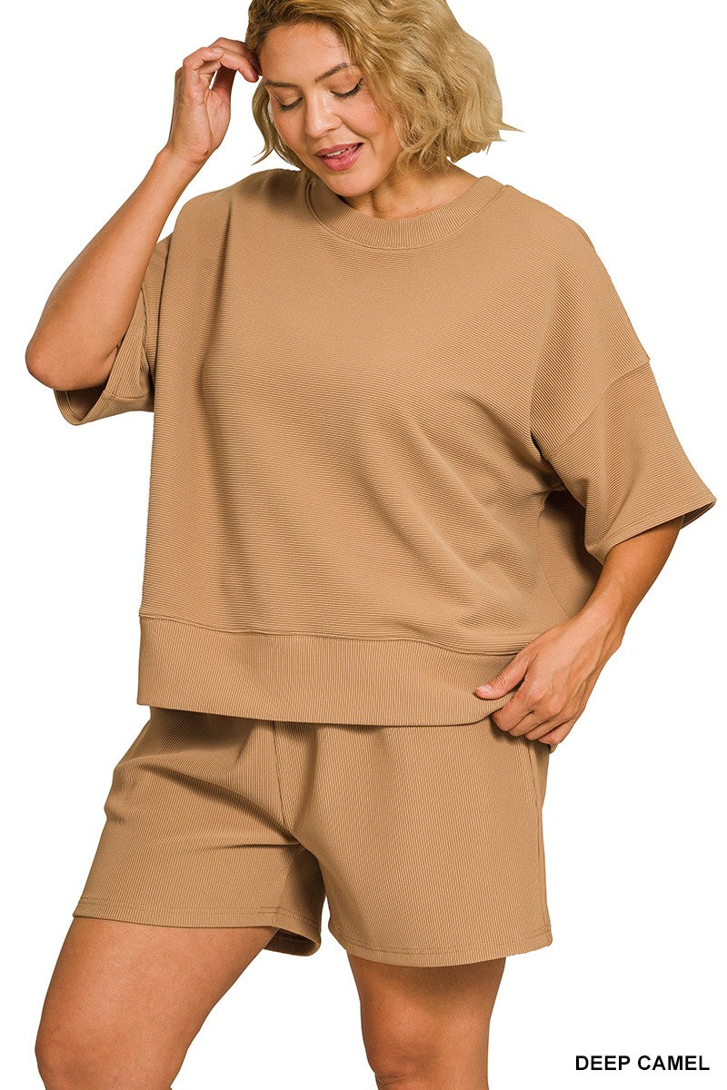 Plus Ribbed Banded Tee & Shorts Set
