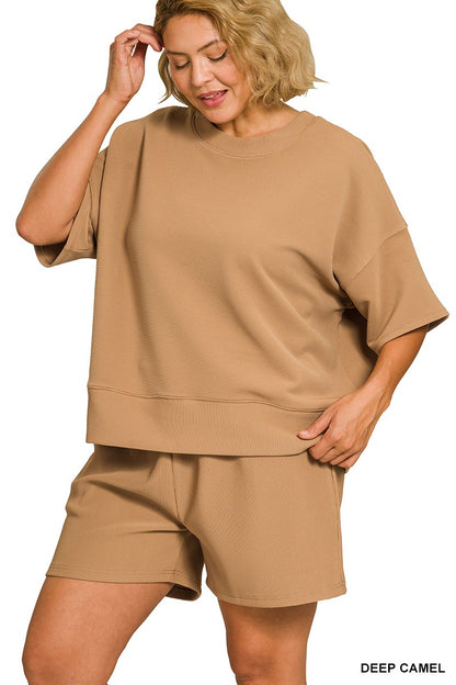 Plus Ribbed Banded Tee & Shorts Set