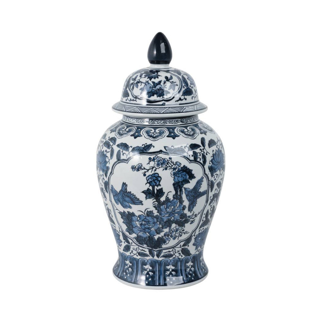 Decorative Vase - Blue Ceramic Flowers Temple, 19 in.