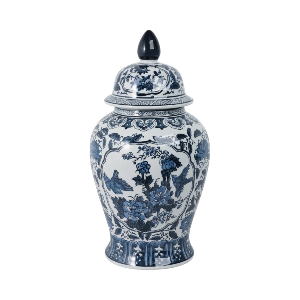 Decorative Vase - Blue Ceramic Flowers Temple, 19 in.