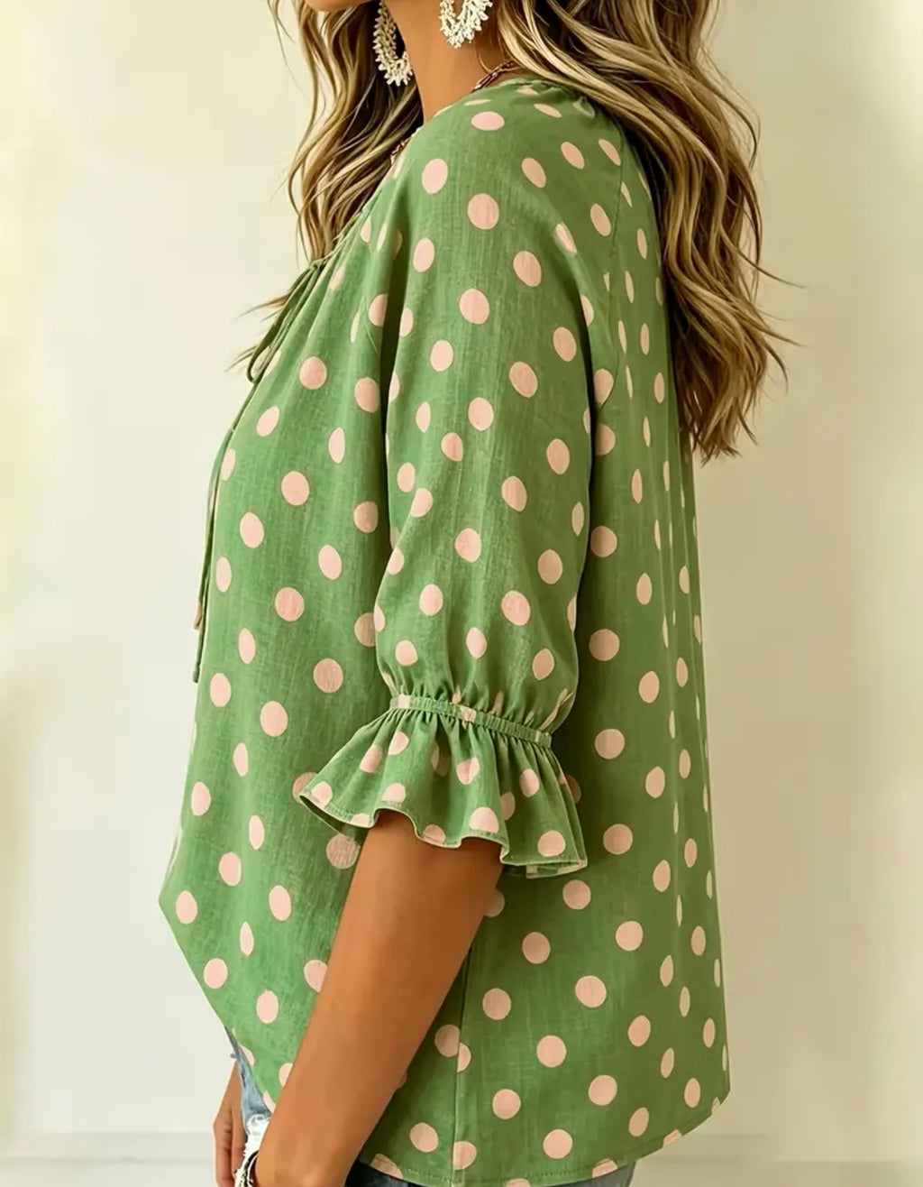 Plus Polka Dot Blouse Pink/Green