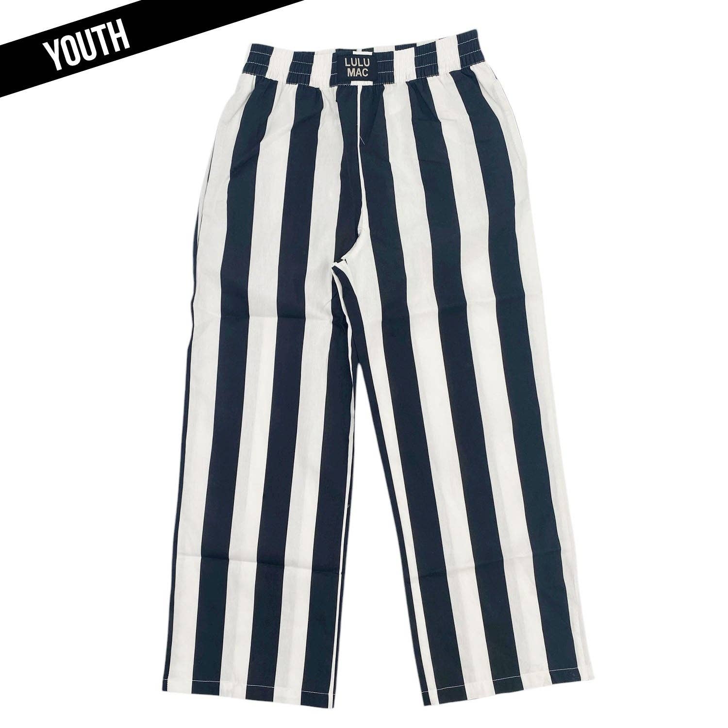 Lulu Mac Black-Kids Pants: Black/White Striped