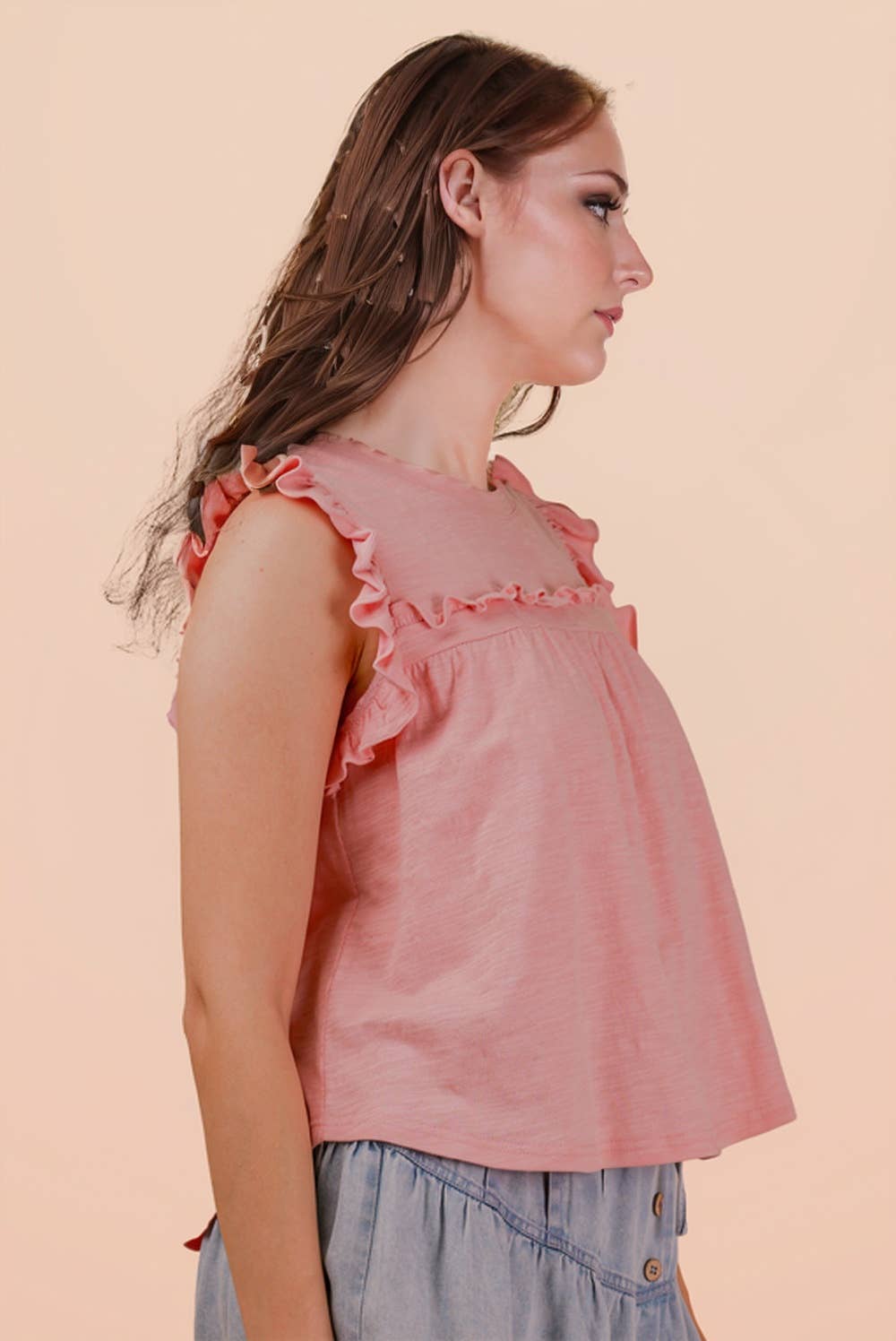 Ruffle Flutter Sleeve Top Blush