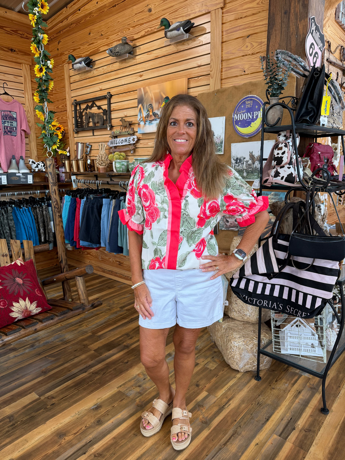 Floral Printed Pleated V Neck Top
