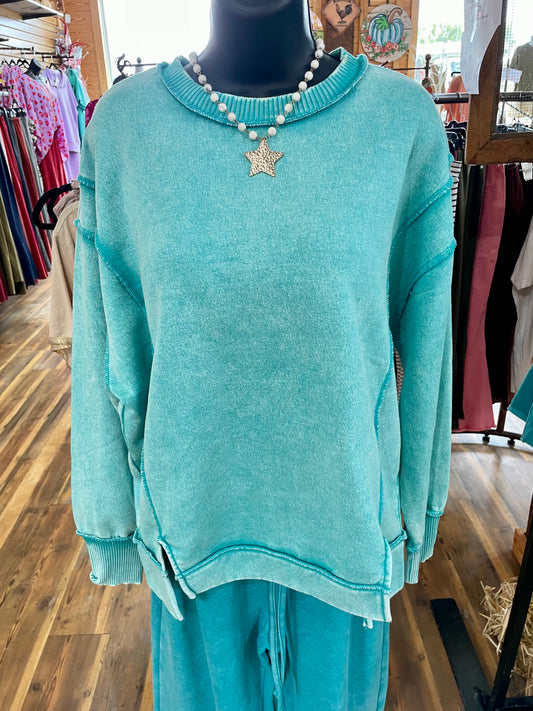 Acid Wash Sweatshirt Turqoise