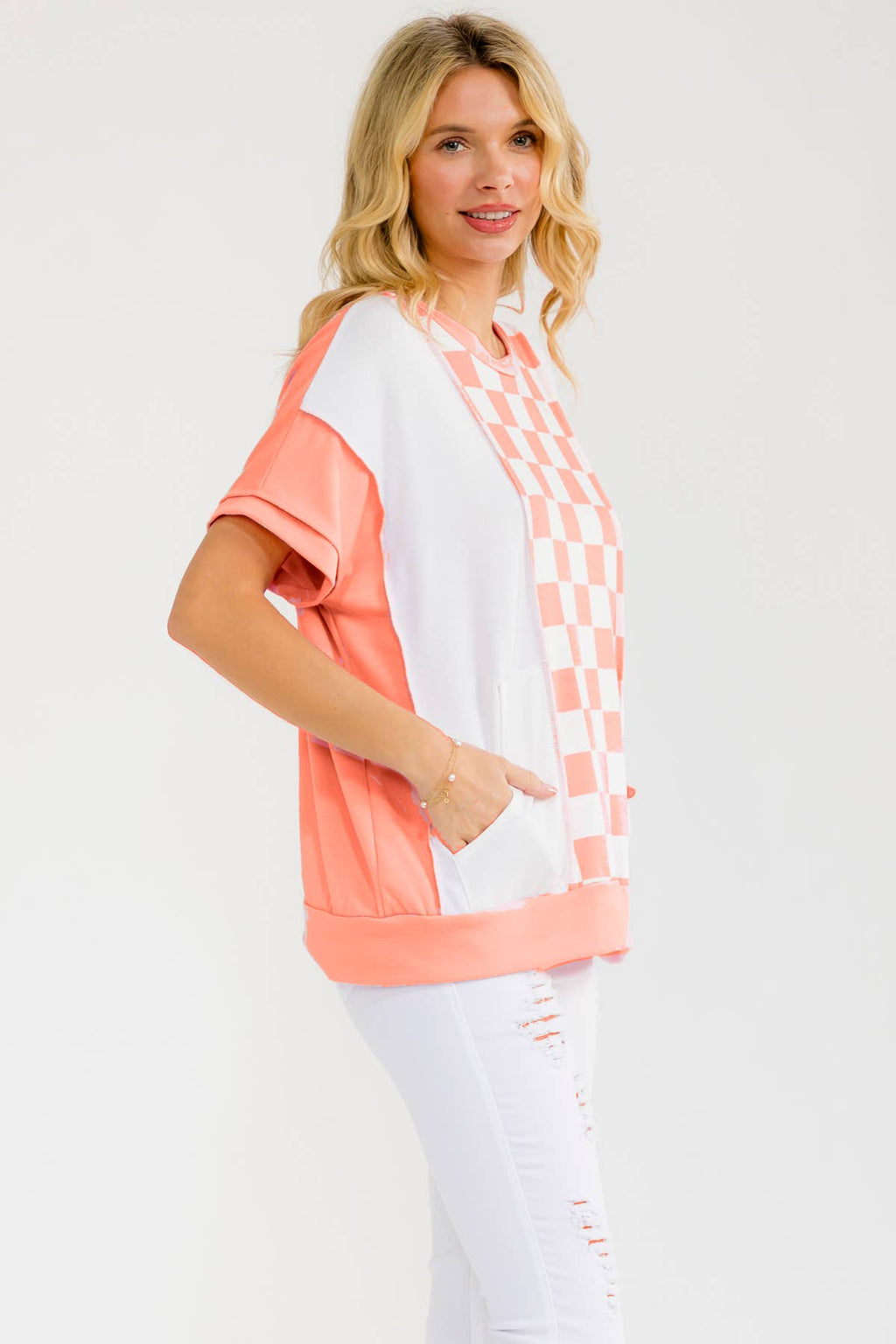 Checker Contrast Pocket Top