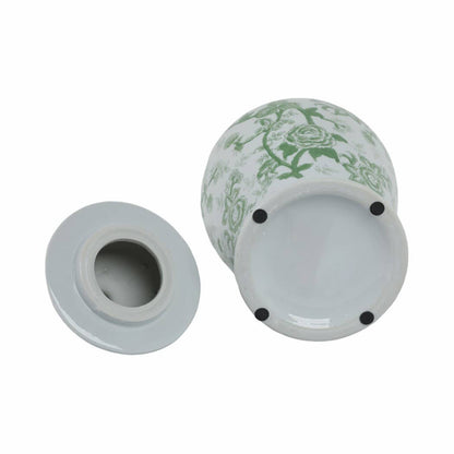 Ceramic Bird Flower Decorative Temple Jar - Green, 18 in.