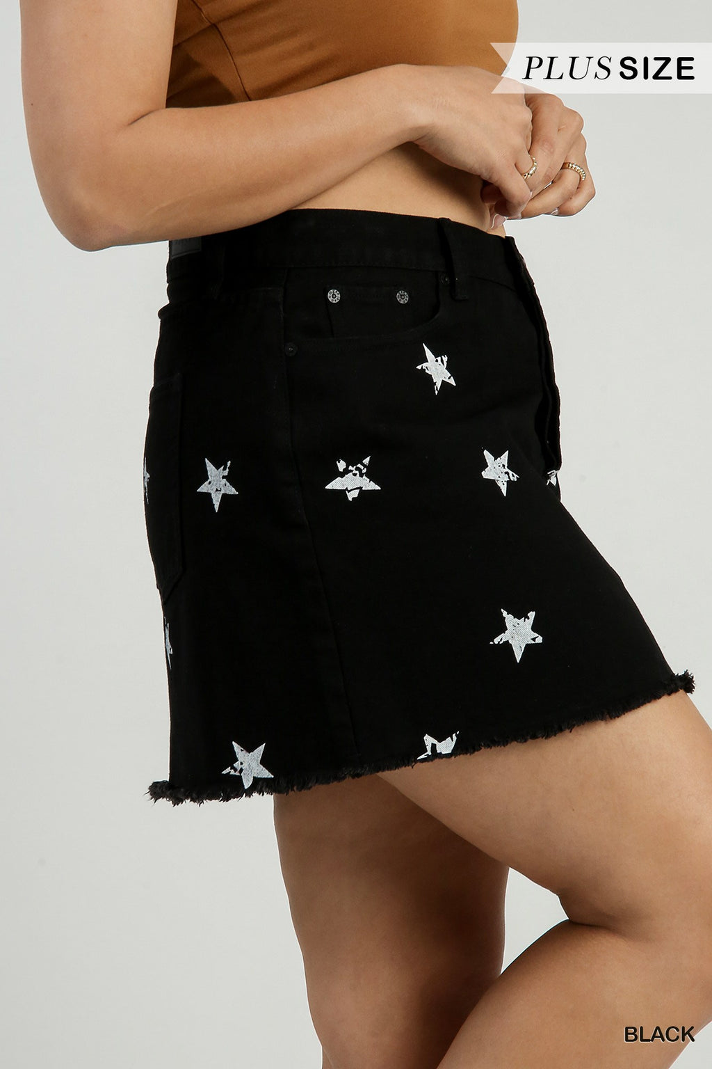 Plus Star Print Denim Skirt