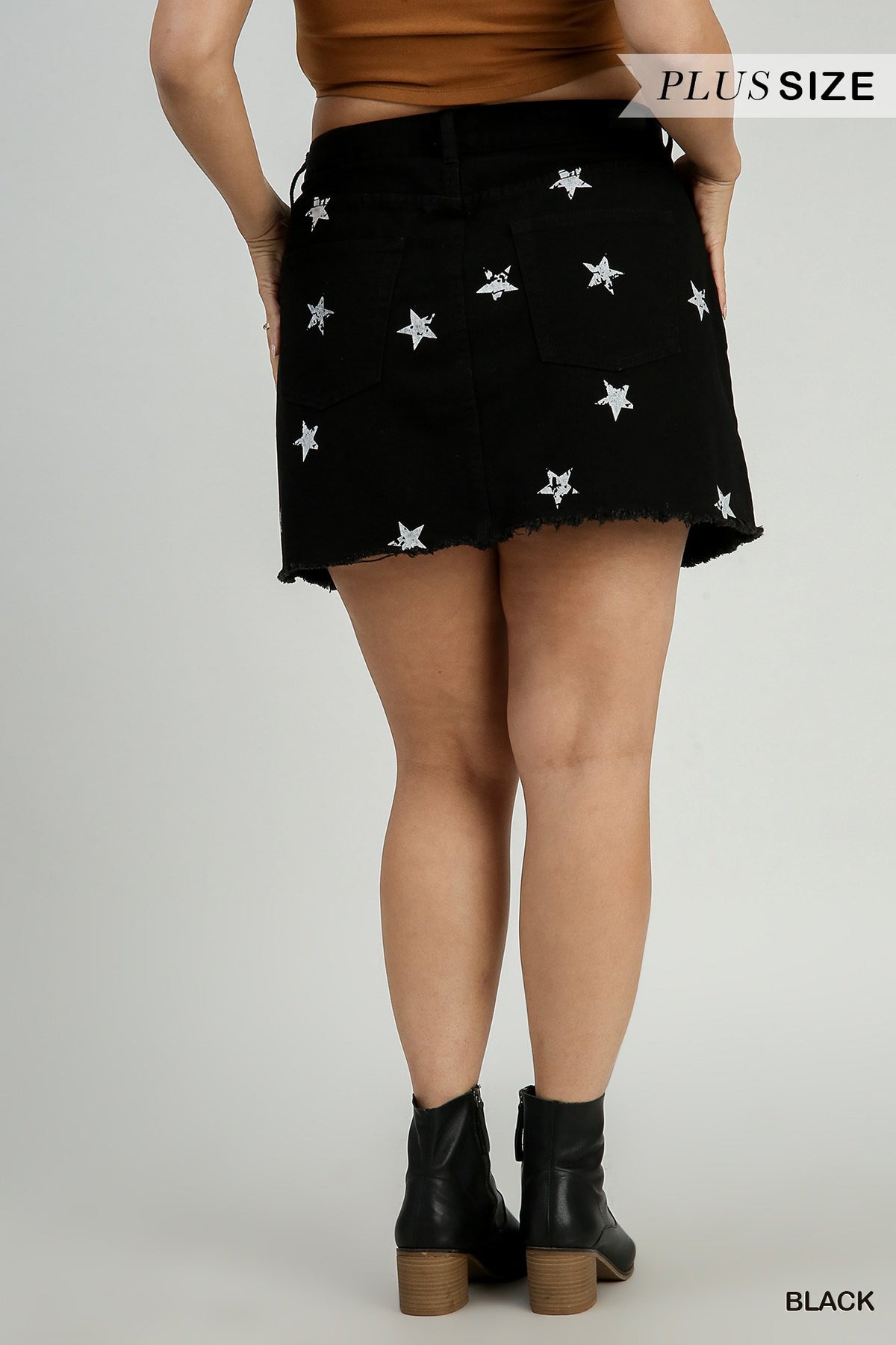 Plus Star Print Denim Skirt