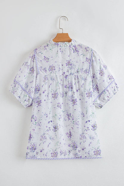 Plus Size Floral Split Neck Top