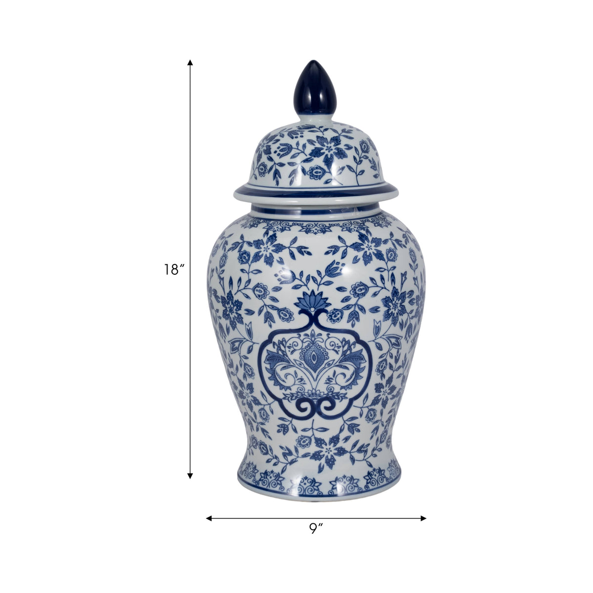 Temple Jar - White/Blue Ceramic Chinoiserie Charm, 18 in.
