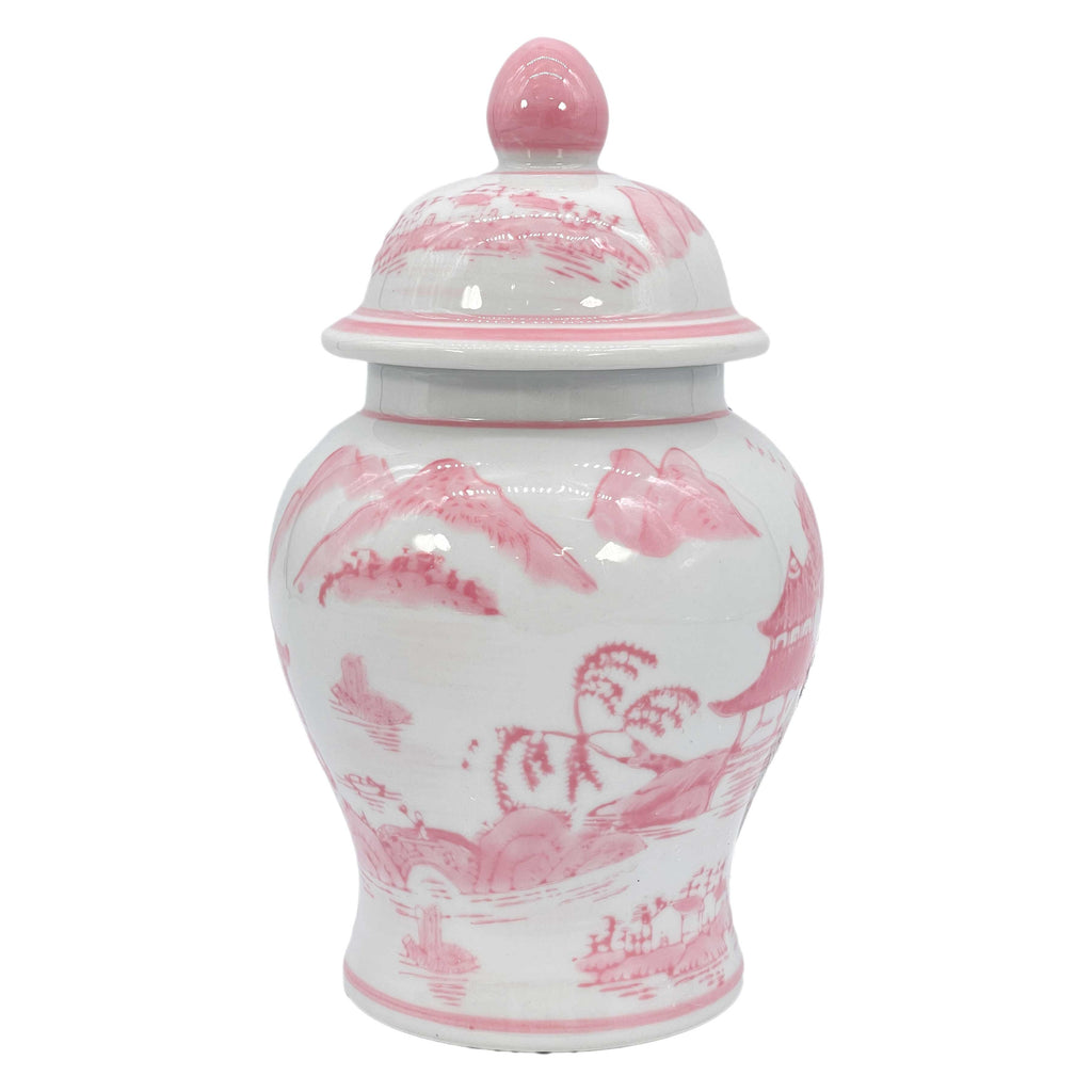Chinoiserie Pink Decorative Ginger Jar 8"