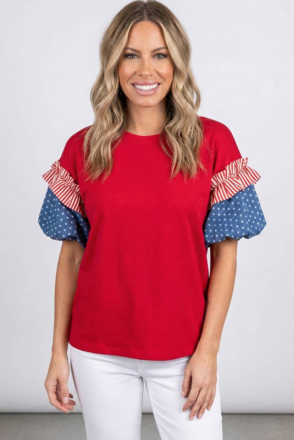 Stars Stripes Puff Sleeve Top