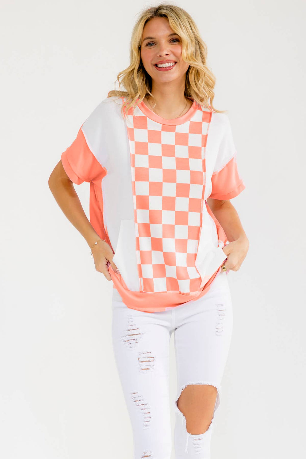 Checker Contrast Pocket Top