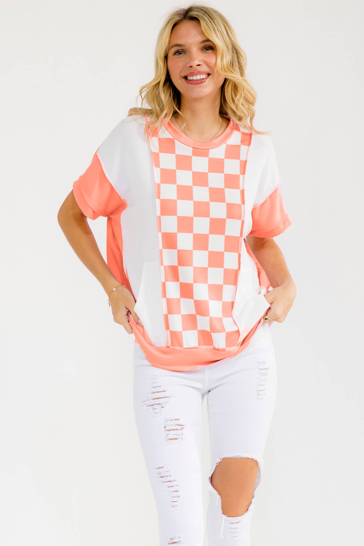 Checker Contrast Pocket Top