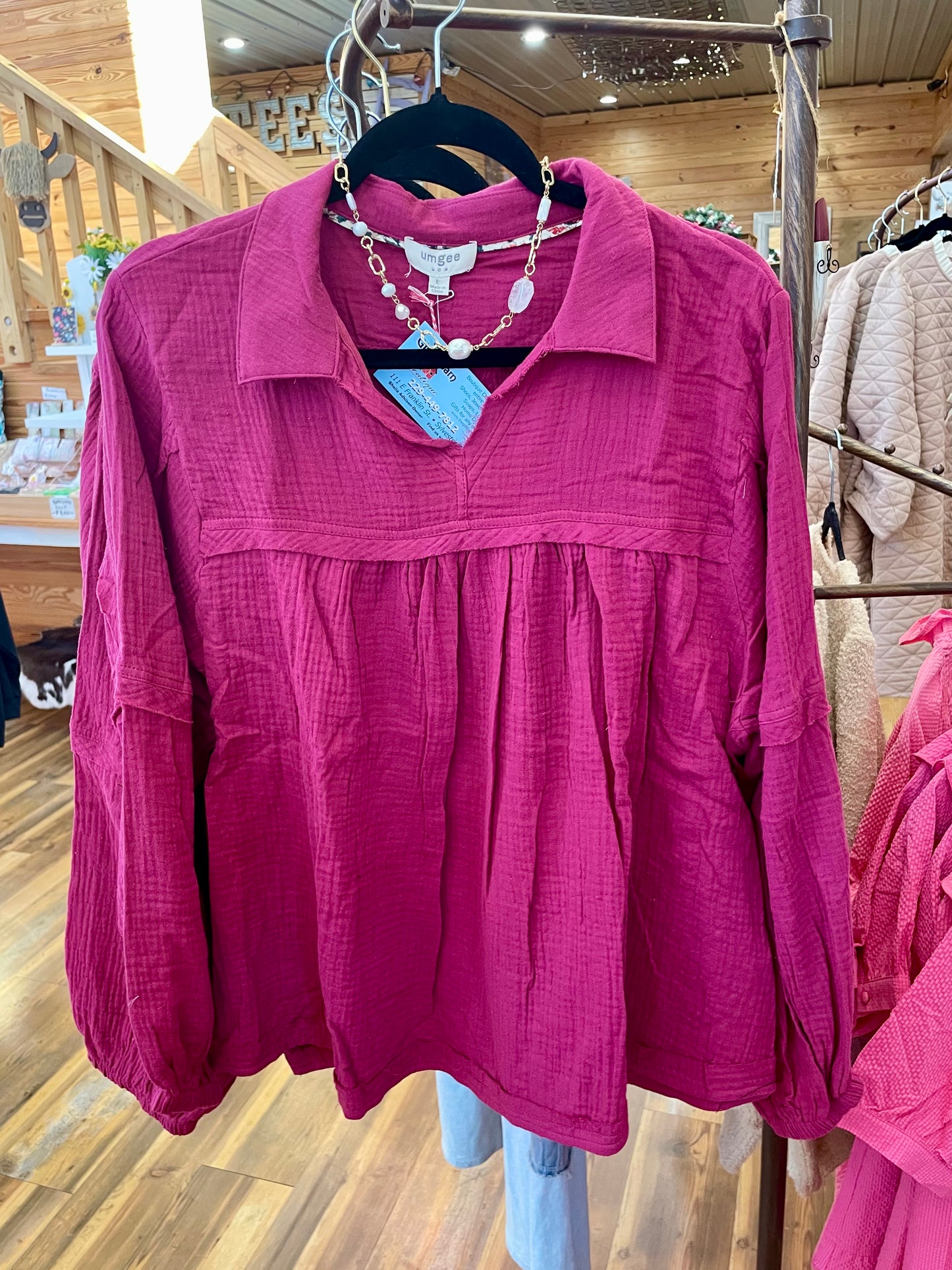 Gauze Collard V-Neck Top