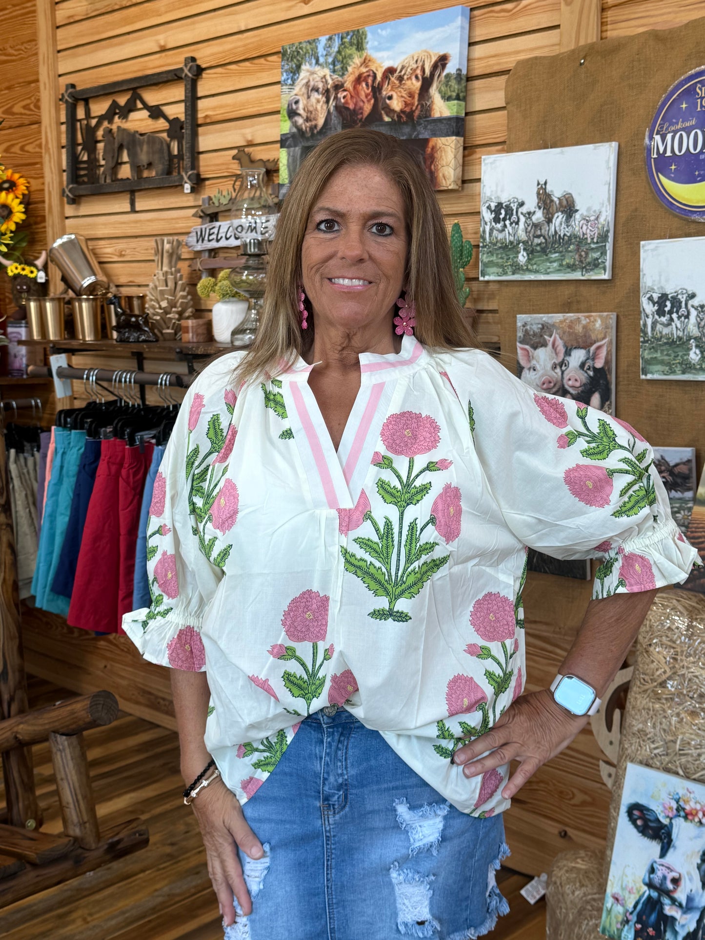Plus Floral Poplin Top