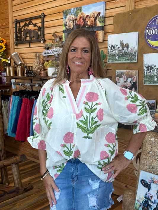 Plus Floral Poplin Top