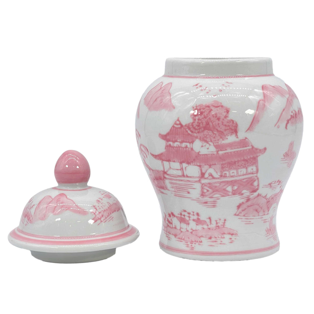 Chinoiserie Pink Decorative Ginger Jar 8"