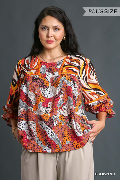 Plus Brown Mix Top