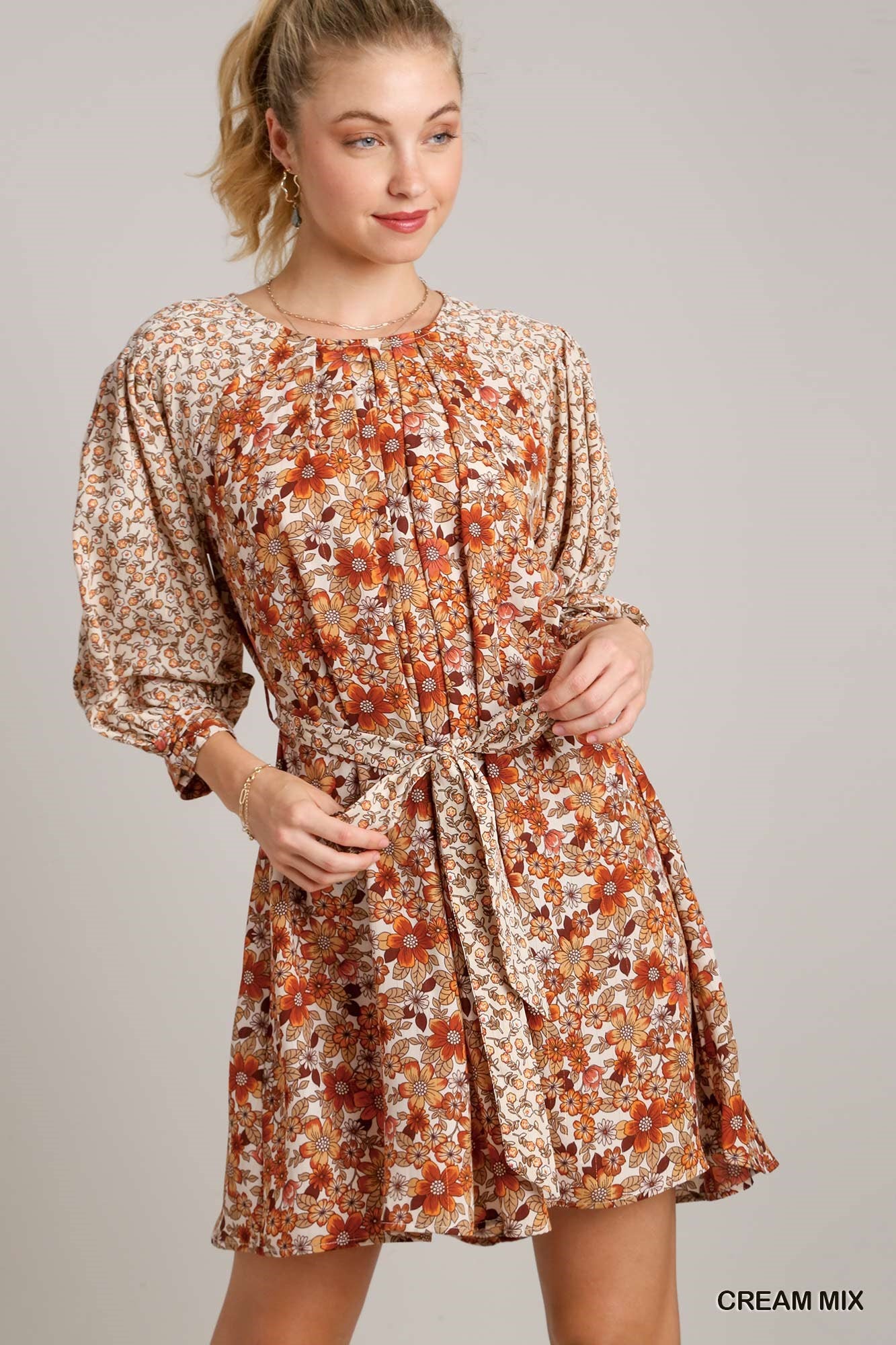 Floral Dress W/Tie Belt