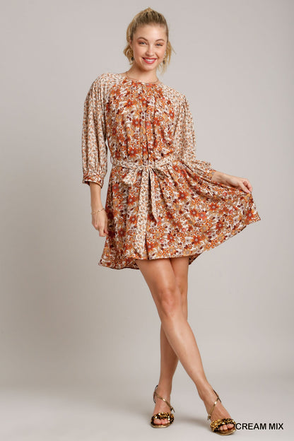 Floral Dress W/Tie Belt