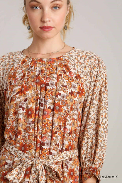 Floral Dress W/Tie Belt