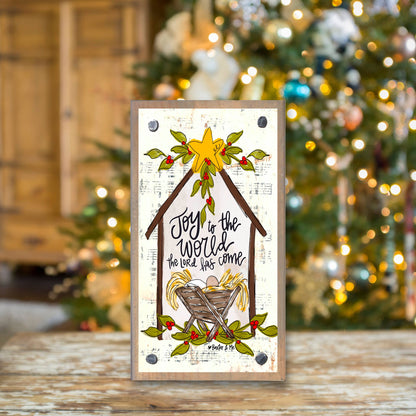 Joy to the World Star Manger Driftwood Happy Block