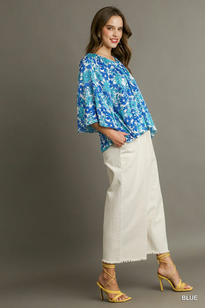 Floral V-Neck Pleated Top