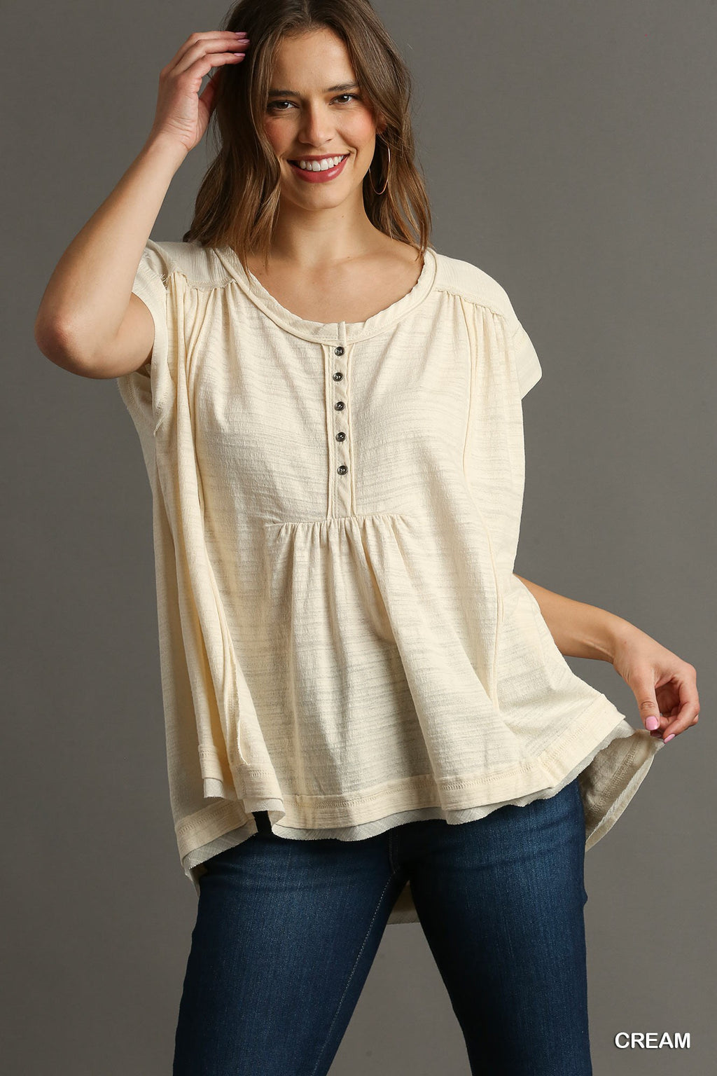 Oversized Slub Knit Top Cream