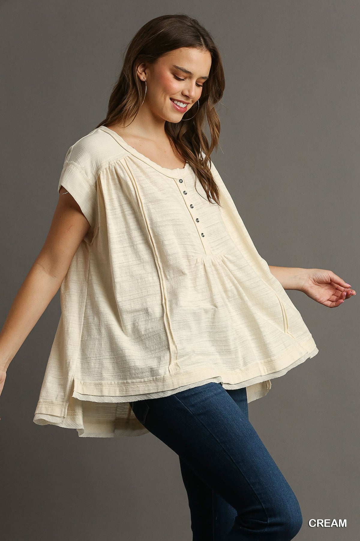 Oversized Slub Knit Top Cream