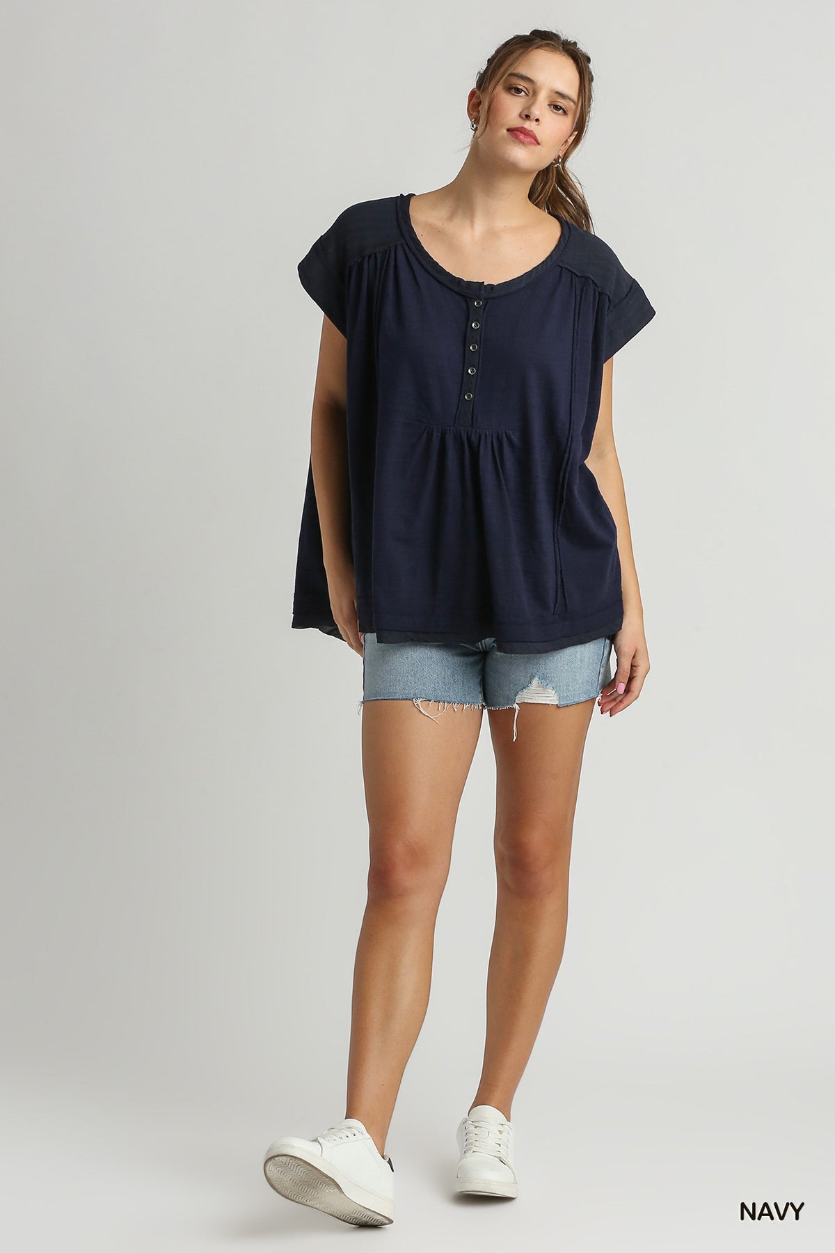 Oversized Slub Knit Top Navy